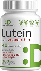 DEAL SUPPLEMENT Lutein and Zeaxanthin Supplements, 40mg Per Serving | 300 Softgels, Enhanced with Astaxanthin, Omega-3s and Phospholipids, Essential Eye Vitamins & Vision Health Support in Pakistan