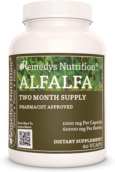 Alfalfa Extract Powder 1,000mg Vegan Capsules Herbal Supplement - Non-GMO, Gluten Free, Dairy Free - Two Month Supply (60 Count) in Pakistan