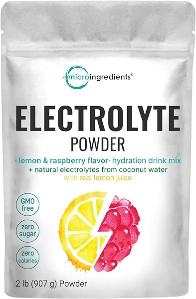 Microingredients Hydration Electrolyte Powder, Lemon Raspberry, 2 Lbs - High Potassium (1000mg), 0 Calorie, Sugar-Free, Hydration Drink Mix with Real Lemon Juice - Keto, Paleo, Non-GMO in Pakistan