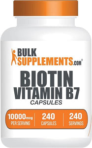 BULKSUPPLEMENTS.COM Biotin 10000mcg Capsules - Vitamin B7 Biotin, Biotin Supplement, Biotin Vitamins for Hair Skin and Nails - Biotin Pills, Gluten Free, 1 Capsule per Serving, 240 Capsules in Pakistan