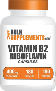 BULKSUPPLEMENTS.COM Riboflavin Capsules - Vitamin B2 400 mg, Vitamin B Supplements - Riboflavin 400mg, Vitamins for Energy - Gluten Free, 1 Capsule per Serving, 180 Capsules, Pack of 1 in Pakistan