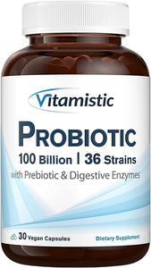 Probiotic, 100 Billion CFUs, 36 Strains, Probiotics for Men and Women, Prebiotics & Digestive Enzymes, Digestive Health, Shelf-Stable, 30 Vegan Caps in Pakistan