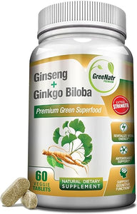 Panax Ginseng and Ginkgo Biloba. Traditional Energy Booster and Brain Sharpener. Unique Twin Supplement with Korean Red Ginseng Root and Ginko Biloba Leaf Extract - 60 Tablets (1 Bottle) in Pakistan