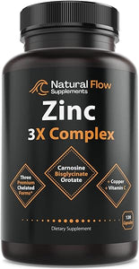 Zinc Supplement Complex with Copper and Vitamin C - Natural Flow 3X Zinc Carnosine, Bisglycinate Chelate, and Orotate, Chelated Zinc Copper, Easy on The Stomach, Skin and Immune Support, 120 Capsules in Pakistan