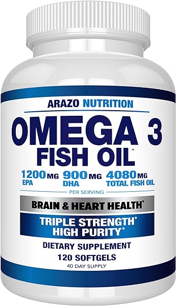 Arazo Nutrition Wild Caught Omega 3 Fish Oil – 120 Soft Gels – 4,080mg High EPA 1200mg DHA 900mg Lemon Flavor Burpless Softgels in Pakistan