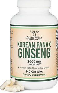 Ginseng Capsules (Korean Red Ginseng Extract, Panax Ginseng 10% Ginsenosides) (4 Month Supply) 240 Vegan Capsules - 1,000mg per Serving for Mood, Cognitive Function and Energy Support by Double Wood in Pakistan