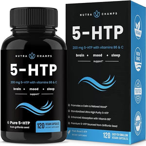 5-HTP 200mg | 120 Vegan Capsules | 5 HTP Supplement to Support Stress Relief, Brain Health, Enhanced Mood, Sleep & Serotonin | Pure 5HTP 100mg Pills Plus Co-Factors Vitamin B6 & Vitamin C in Pakistan