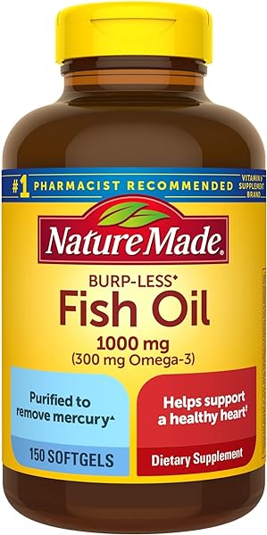 Nature Made Burpless Omega 3 Fish Oil Softgels - 1000mg for Heart Health, 150 Softgels, 75 Day Supply in Pakistan