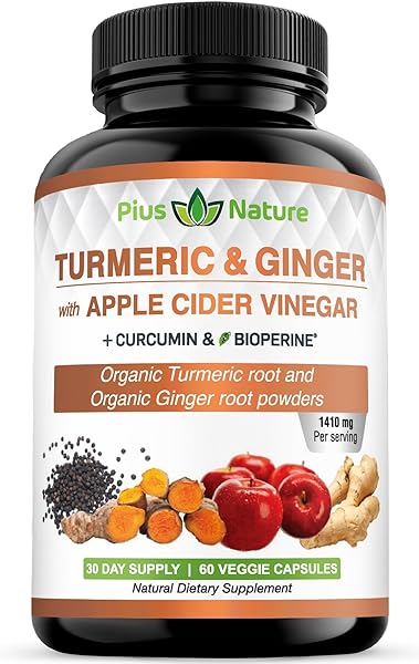 Turmeric Root Powder, Ginger Powder and Apple Cider Vinegar Powder with Curcumin (95% Curcuminoids) and Bioperine, 1410 mg per Serving in Veggie Capsules (60) in Pakistan