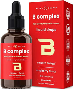 NutraChamps Vitamin B Complex Liquid Drops | B Vitamins Complex Supplement with B1, B2, B3, B6, B7, B9 & Methyl B12 Drops for Adults & Kids | Vegan Berry Flavor 2oz | 60 Servings / 2 Month Supply in Pakistan