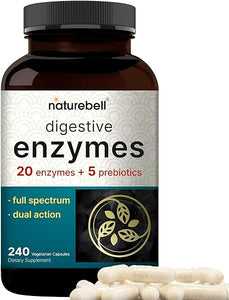 NatureBell Digestive Enzymes with Prebiotics | 240 Veggie Capsules - 20 Enzyme & 5 Prebiotic Complex – Support Gut Health, Bloating Relief for Women & Men, Non-GMO, Vegan Friendly in Pakistan