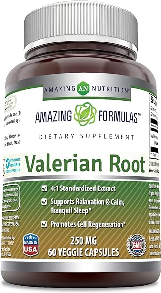 Amazing Formulas Valerian Root 4:1 Extract Supplement | 250 Mg | 1000 Mg Equivalent | 60 Veggie Capsules | Non-GMO | Gluten Free | Made in USA in Pakistan
