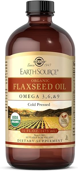 Solgar Earth Source Organic Flaxseed Oil - 16 fl oz - Cold Pressed - Omega 3, 6 & 9 - USDA Organic, Non-GMO, Gluten Free - About 31 Servings in Pakistan