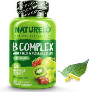 NATURELO Vitamin B Complex with Methyl B12, Methyl Folate, Vitamin B6, Biotin Plus Choline, CoQ10, and Fruit & Vegetable Blend - Supports Energy & Healthy Stress Response - Vegan - 120 Capsules in Pakistan