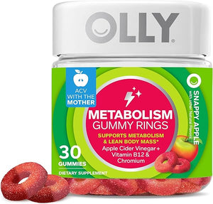 Metabolism Gummy Rings, Apple Cider Vinegar, Vitamin B12, Chromium, Energy and Digestive Health, Chewable Supplement, Apple Flavor - 30 Count in Pakistan