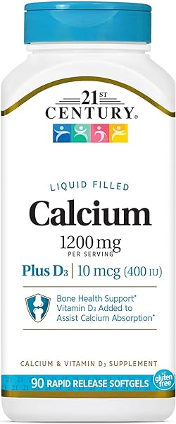 21st Century Calcium Plus D3 Liquid Filled Softgel, 1200 mg, 90 Count in Pakistan
