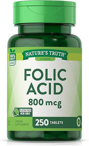 Folic Acid | 800 mcg | 250 Tablets | Vegetarian, Non-GMO & Gluten Free Supplement | by Nature's Truth in Pakistan