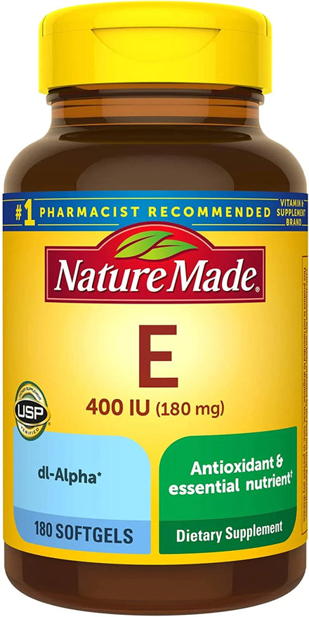 Nature Made Vitamin E 180 mg (400 IU) dl-Alpha, Dietary Supplement for Antioxidant Support, 300 Softgels, 300 Day Supply