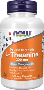 NOW Supplements, L-Theanine 200 mg with Inositol, Stress Management*, 120 Veg Capsules