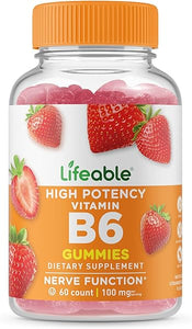 Lifeable Vitamin B6 100mg - Great Tasting Natural Flavor Gummy Supplement Vitamins - Non-GMO Gluten Free Vegan Chewable B 6 - for Nerve Function Support - for Adults Men Women Kids - 60 Gummies in Pakistan