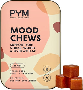 PYM Berry Mood Chews Support for Stress, Worry & Overwhelm, 20 Count - 130mg GABA, 90mg L-Theanine - Vegan, Non-GMO, Gluten-Free, No Added Sugar - All-Natural Mood Balance Supplement Made in USA! in Pakistan