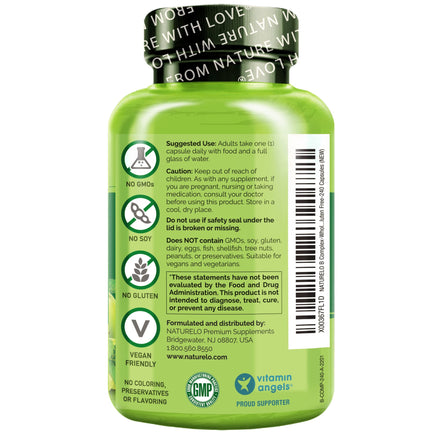 NATURELO B Complex - Whole Food Complex with Vitamin B6, Folate, B12, Biotin - Supplement for Energy and Stress - High Potency - Vegan - Vegetarian - Non GMO - Gluten Free - 240 Capsules