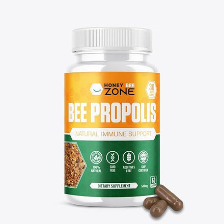 HONEYBEEZONEBee Propolis Extract Capsules, Immune Support Supplement, Natural Immune Booster, Non-GMO Gluten-Free additive Free 500 mg 60 Vegan Capsules with Carob Powder for Men and Women in Pakistan