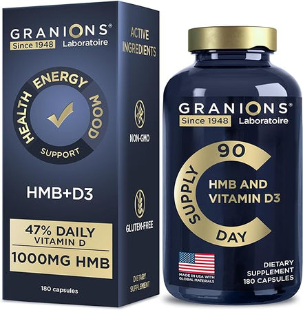 HMB and Vitamin D3 Supplement - 1000 MG HMB Supplements With D3 and Calcium - Beta Hydroxy Butyrate Pre Workout Muscle Builder, Mass Gainer, Muscle Recovery - 3-Month Supply, 180 HMB Capsules in Pakistan