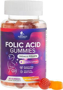 Folic Acid Gummies for Women 785 mcg, Essential Prenatal Vitamins for Mom & Baby, Vegan Folic Acid Supplement Gummy, B9 Chewable Extra Strength Folate for Before During After Pregnancy - 60 Gummies in Pakistan