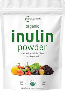 Organic Inulin FOS Powder (Jerusalem Artichoke), 2.2 Pounds (35 Ounce), Quick Water Soluble, Prebiotic Intestinal Support for Colon and Gut Health, Natural Fibers for Smoothie & Drinks, Vegan Friendly in Pakistan