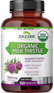 Zazzee USDA Organic Milk Thistle 30:1 Extract, 7500 mg Strength, 120 Vegan Capsules, 80% Silymarin Flavonoids, Standardized and Concentrated 30X Extract, 100% Vegetarian, All-Natural and Non-GMO in Pakistan