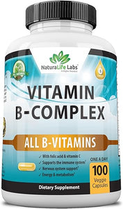 Vitamin B Complex with Vitamin C and Folic Acid - B12, B1, B2, B3, Vitamin B5 Pantothenic Acid, B6, B7, B9 - Nervous System Support 100 Veggie Capsules in Pakistan