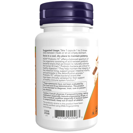 NOW Supplements, Probiotic-10™, 25 Billion, with 10 Probiotic Strains, Dairy, Soy and Gluten Free, Strain Verified, 50 Veg Capsules