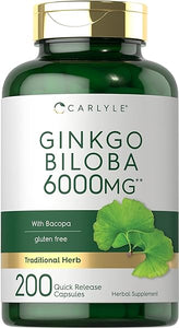 Carlyle Ginkgo Biloba Pills | 6000mg | 200 Capsules | Maximum Strength | Non-GMO, Gluten Free Supplement in Pakistan