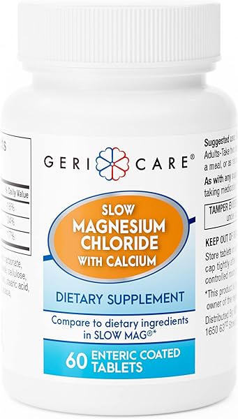 Slow Magnesium Chloride + Calcium Tablets by Geri-Care | Nutritional Supplement | 60 Count Bottle in Pakistan