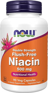 NOW Supplements, Niacin (Vitamin B-3) 500 mg, Flush-Free, Double Strength, Nutritional Health, 90 Veg Capsules in Pakistan