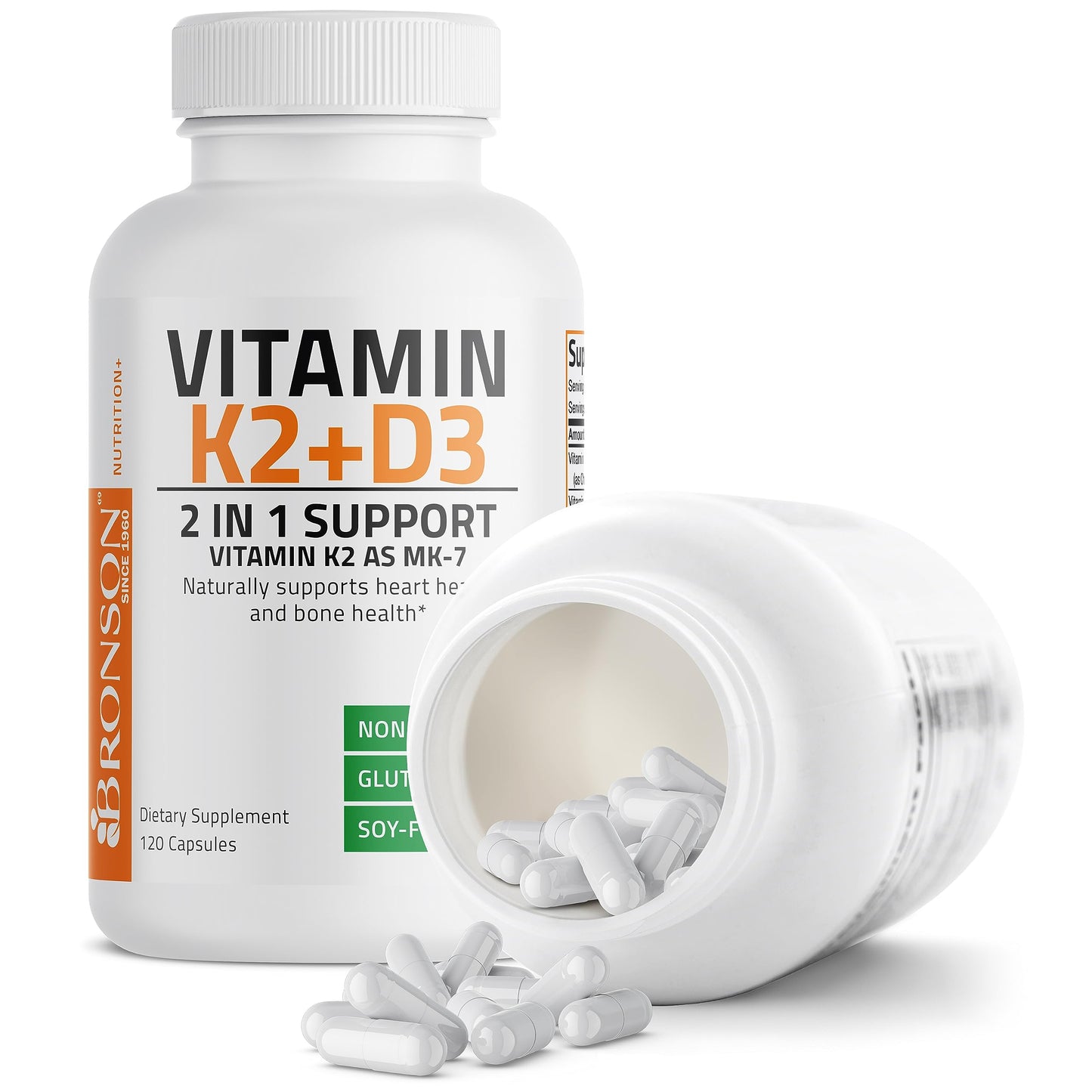 Bronson Vitamin K2 (MK7) with D3 Supplement Non-GMO Formula 5000 IU Vitamin D3 & 90 mcg Vitamin K2 MK-7 Easy to Swallow Vitamin D & K Complex, 120 Capsules