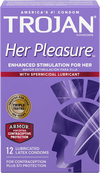 Trojan Her Pleasure Sensations Spermicidal Lubricated Condoms, 12ct