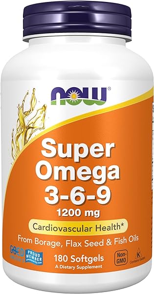 NOW Supplements, Super Omega 3-6-9 1200 mg with a blend of Fish, Borage and Flax Seed Oils, 180 Softgels in Pakistan