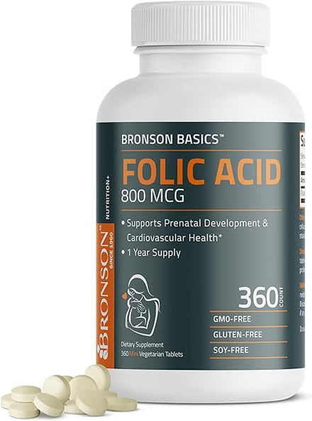 Bronson Folic Acid 800 MCG Supports Prenatal Development, 1 Year Supply, Non-GMO, 360 Tablets in Pakistan