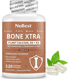 Bone Xtra - Vegan Bone Strength Formula for Stronger Bones, Plant-based Calcium from Marine Algae, Vitamins D3, Vitamin K2, Magnesium, Phosphorus & More for Teens, Adults - 120 Caps | 1 Month Supply in Pakistan