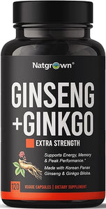 Panax Ginseng and Ginkgo Biloba Complex Capsules with Korean Red Ginseng & Ginko Leaf Extract Supplement for Men & Women - Supports Memory Focus Energy & Brain Function - Vegan Pills - 120ct in Pakistan