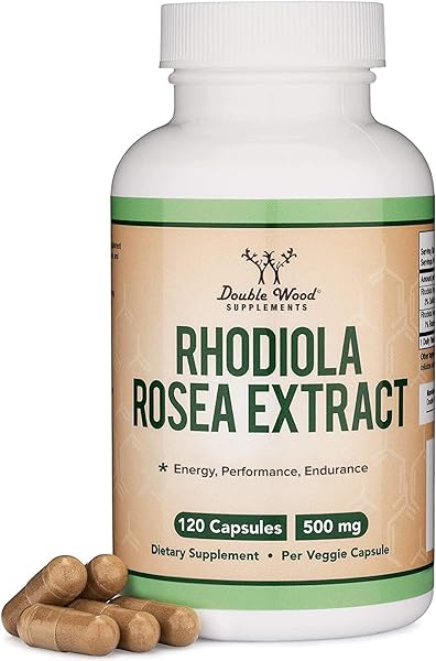 Rhodiola Rosea Supplement 500mg, 120 Vegan Capsules (Manufactured and Third Party Tested in The USA, 3% Salidrosides, 1% Rosavins Extract) for Performance, Calming, Motivation by Double Wood in Pakistan