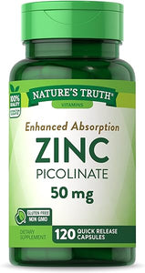 Zinc Picolinate 50mg | 120 Capsules | Non-GMO & Gluten Free Supplement | Optimal Absorption | by Nature's Truth in Pakistan