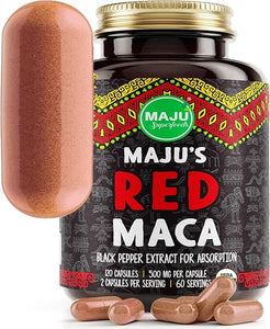 MAJU Organic Red Maca Root Capsules 120ct - Women Focused Curve Enhancement Nutrition Booster Pills, Gain para Thighs, Powder in Pill Supplement Qty 1 in Pakistan