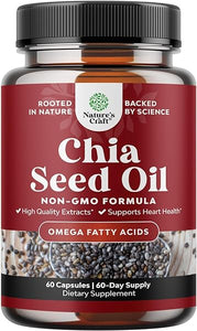 Chia Seed Oil Supplement for Weight Loss and Energy Natural Superfood Protein Metabolism Booster for Men and Women - Tryptophan Antioxidant Vitamins Omega 3 Fatty Acids 60 Servings per Container in Pakistan