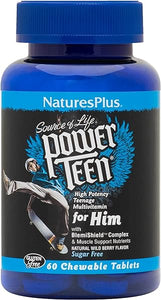 NaturesPlus Power Teen for Him - 60 Chewable Tablets, Wild Berry - High-Potency Teenage Multivitamin - Sugar Free, Vegetarian, Gluten Free - 30 Servings in Pakistan