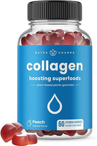 Collagen Boosting Gummies | Collagen Booster Gummy for Natural Collagen Production | Hair, Skin, Nails, Joint Support | Plant-Based Pectin Supplements Chews for Women & Men | 60 Peach Vitamins Gummies in Pakistan