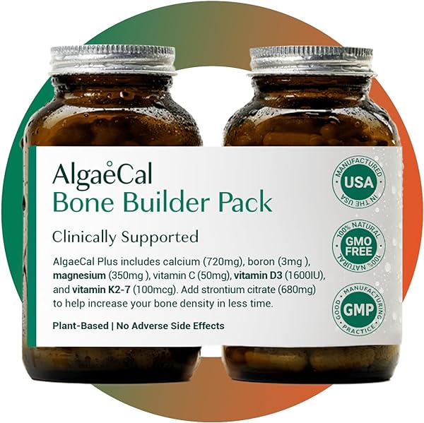 AlgaeCal - Bone Builder Pack for Bone Density Increase, Clinically Supported Plant Based Calcium Supplement & Strontium, Vitamins K2 (100mg), D3 (1600 IU), Magnesium & 16 nutrients for Bone Health in Pakistan