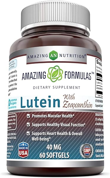 Amazing Formulas Lutein 40 mg with Zeaxanthin 1600 mcg | Softgels Supplement | Non-GMO | Gluten Free | Made in USA (40 mg, 60, Count) in Pakistan